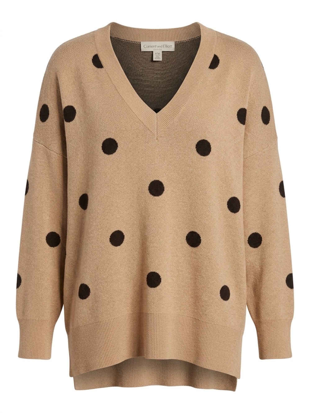 Catherine Malandrino Tan Black Polka Dot V-Neck Sweater 2X